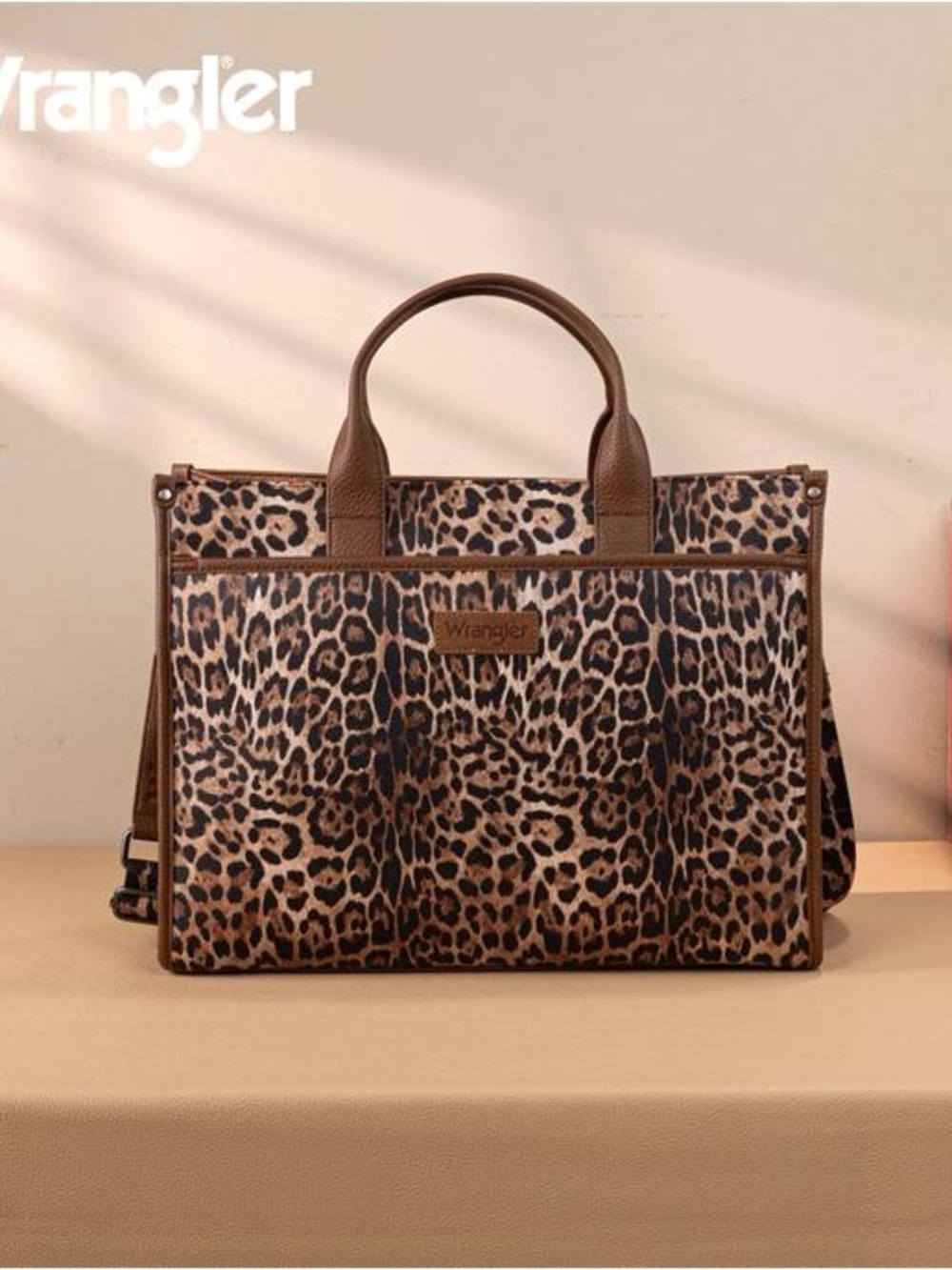 Wrangler Leopard Print Tote Bag in Brown and Black